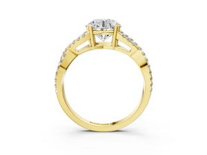 Yellow gold Round Solitaire Twist Band with Pavé Setting and Four-Prong Setting_63