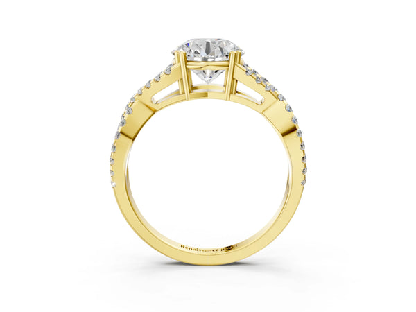 Yellow gold Round Solitaire Twist Band with Pavé Setting and Four-Prong Setting_63
