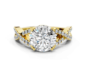 Yellow gold Round Solitaire Twist Band with Pavé Setting and Four-Prong Setting_66