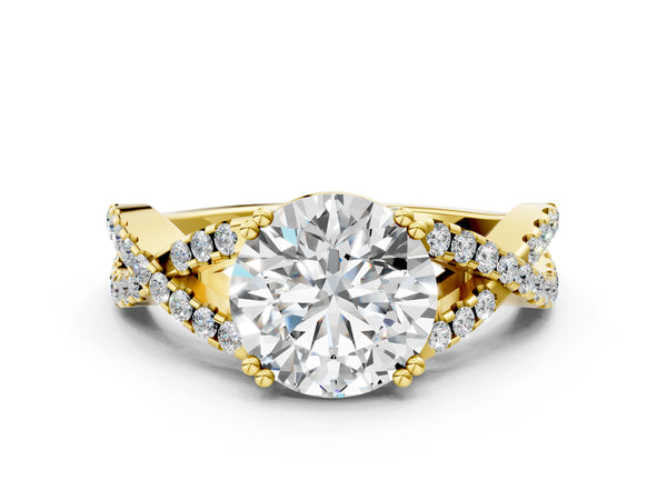Yellow gold Round Solitaire Twist Band with Pavé Setting and Four-Prong Setting_72