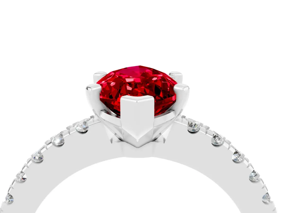 Marquise Cut Solitaire Ruby with Pavé Band and Four-Prong Setting Silver