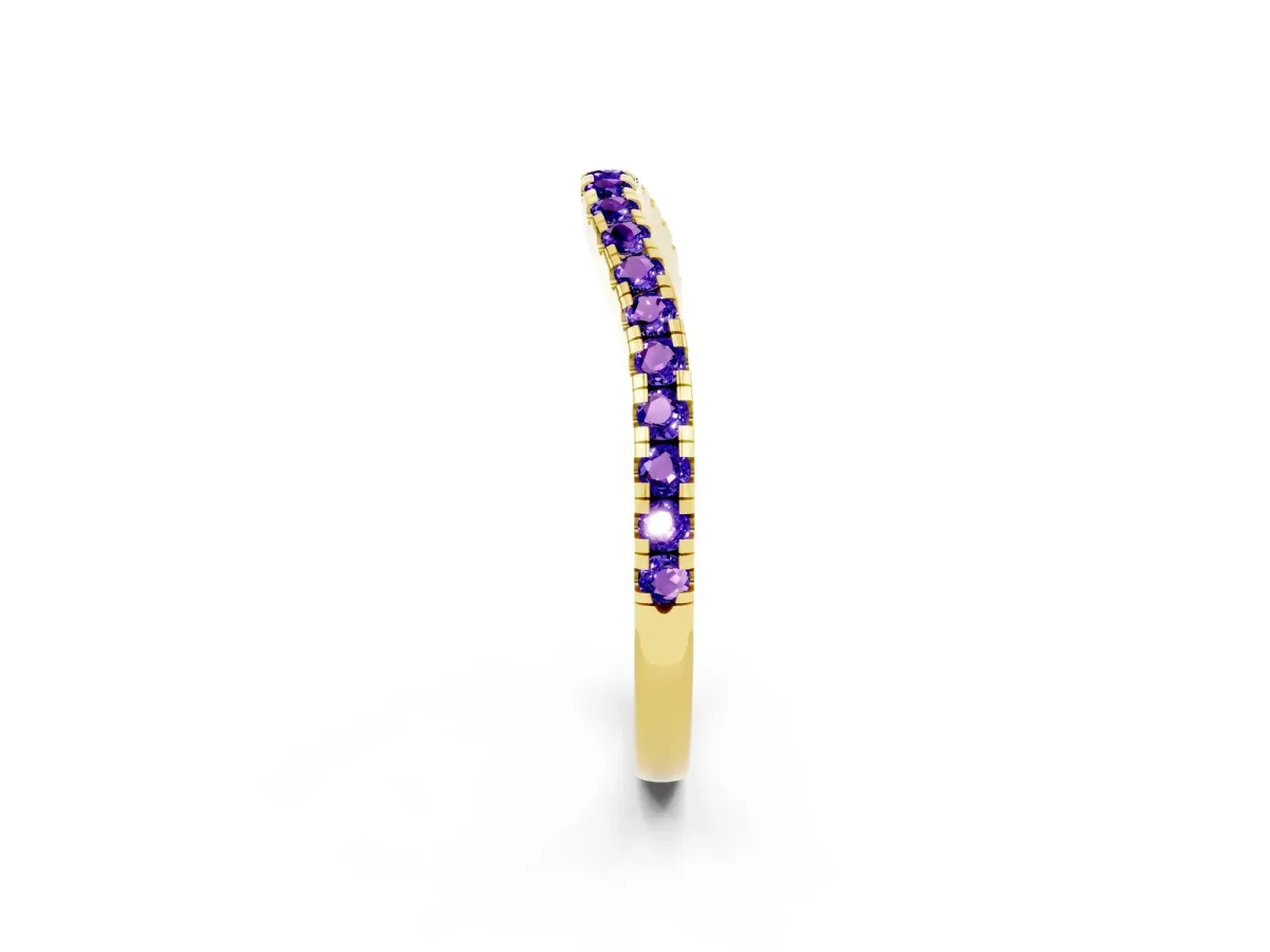 Round Tanzanite Pavé Half Eternity Band with Shared Prong Setting Yellow gold