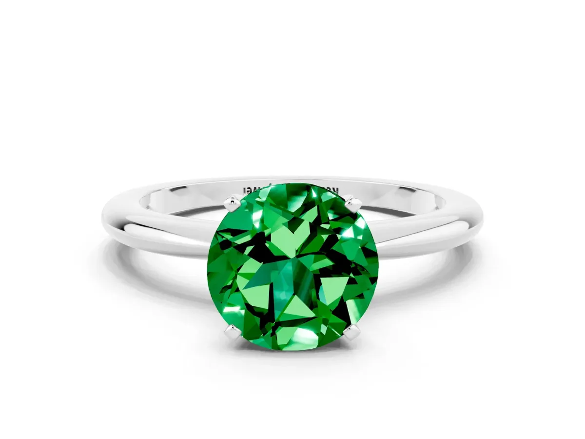 Round Cut Emerald Solitaire Ring with Six-Prong Setting and Classic Band Platinum