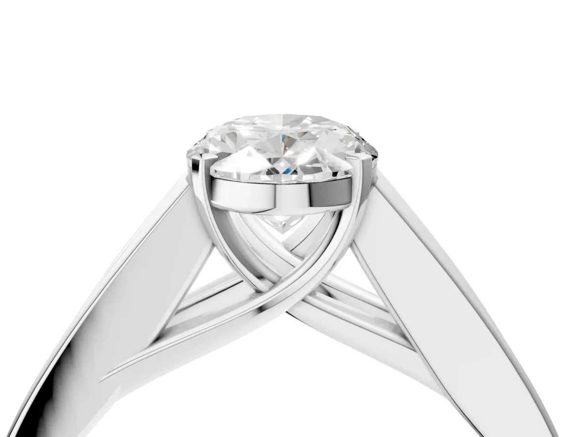 Oval Cut Cut Channel Set Solitaire Ring with Four-Prong Setting White gold