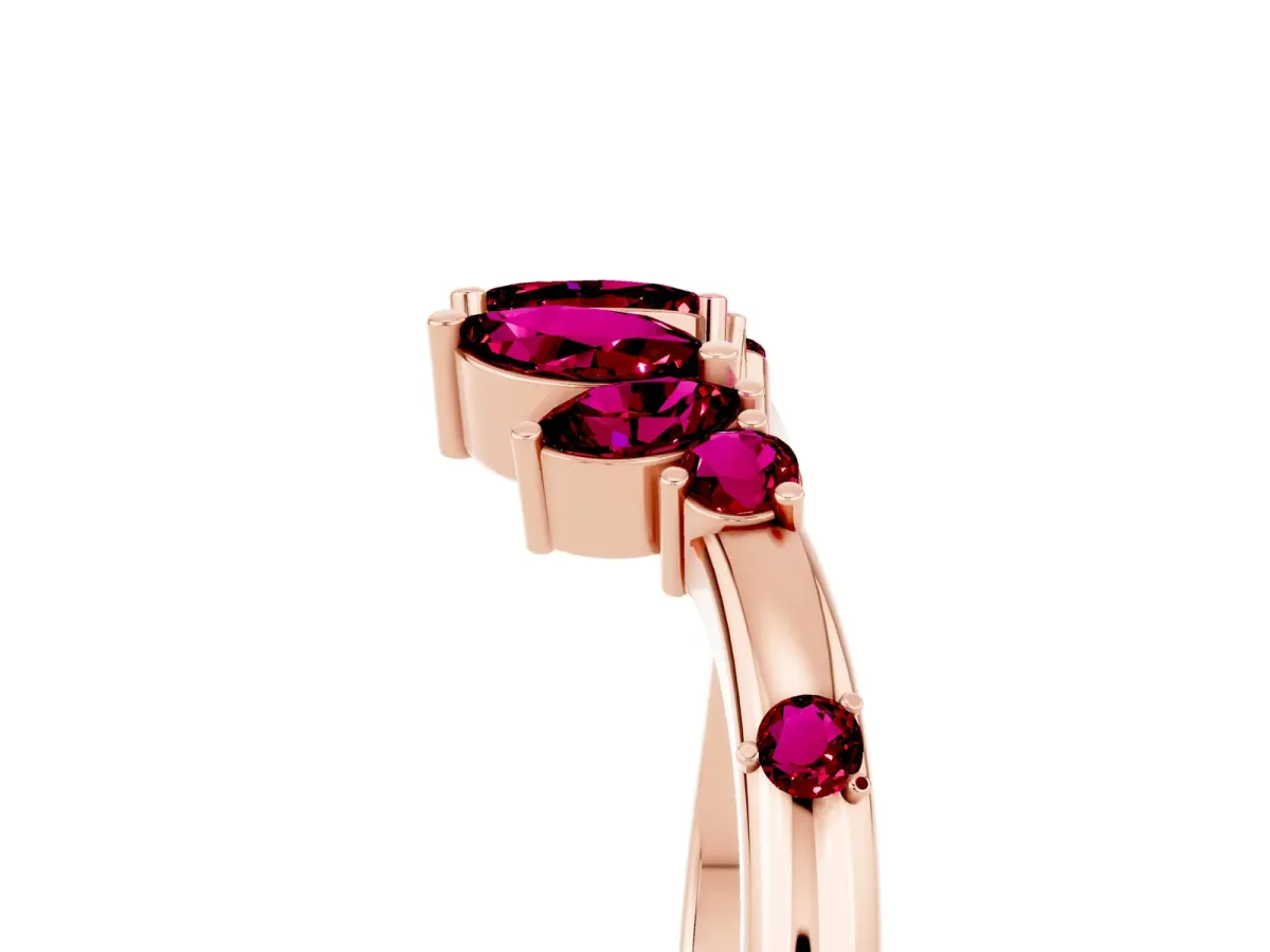 Open Marquise Cluster Garnet Band with Prong Setting Rose gold