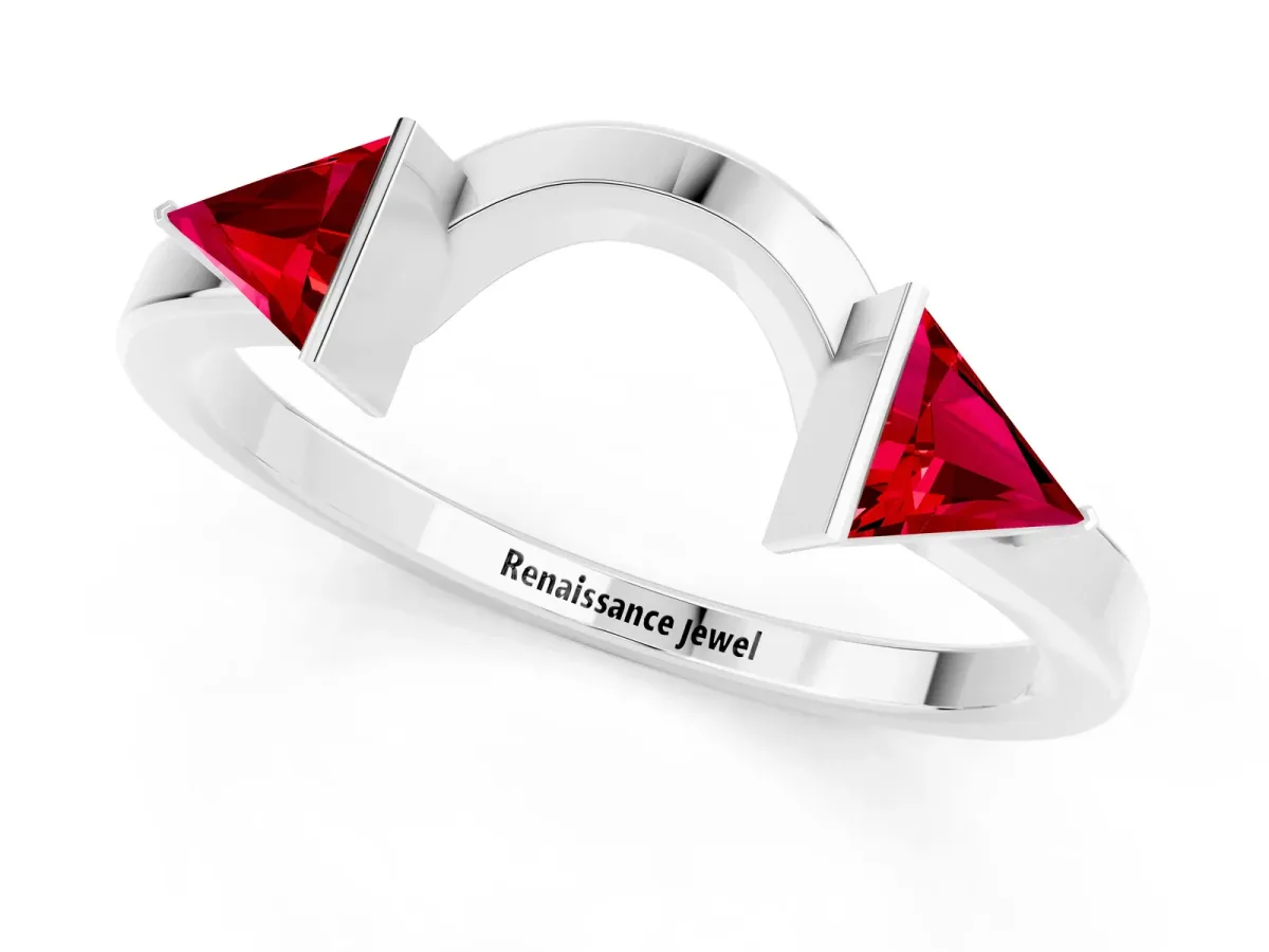 Trillion Ruby Open Band Ring with Bezel Setting Platinum