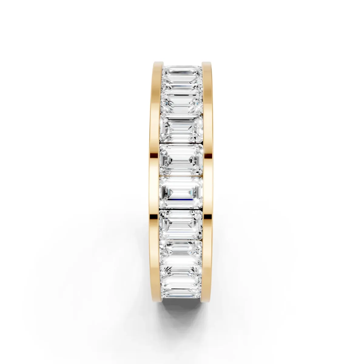 emerald Cut eternity band with channel set Yellow gold