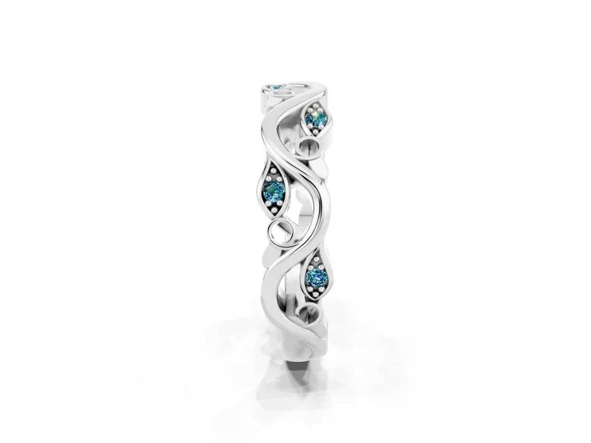 Marquise Blue Topaz Vine Eternity Band with Bezel Setting White gold
