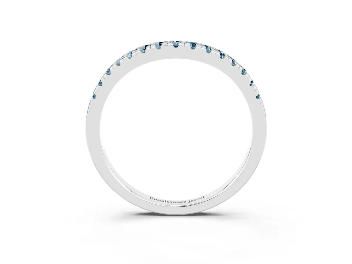 Aquamarine Pavé Curved Wedding Band Silver