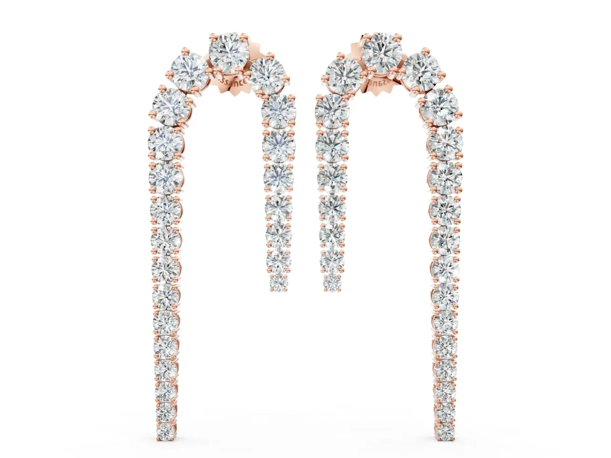 Round Diamond U-Shaped Drop Earrings Rose gold