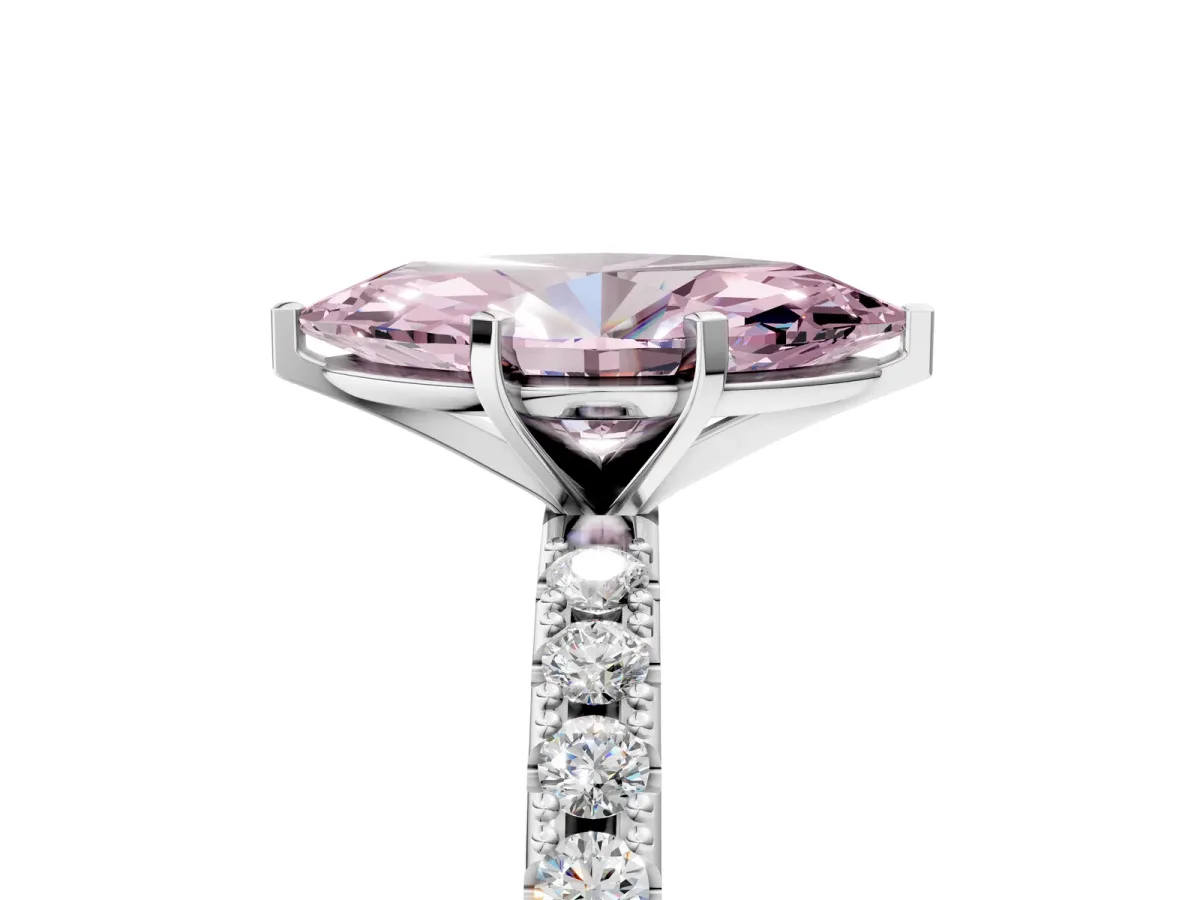 Fancy Pink Marquise Cut Diamond Solitaire Pavé Band with Four-Prong Setting Silver
