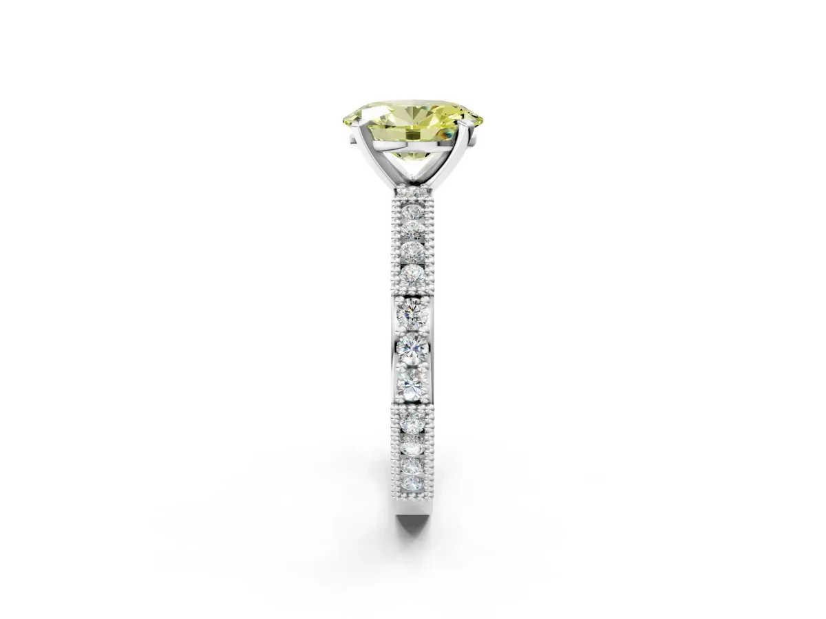 Fancy Yellow Oval Cut Solitaire with Pavé Band and Four-Prong Setting Silver