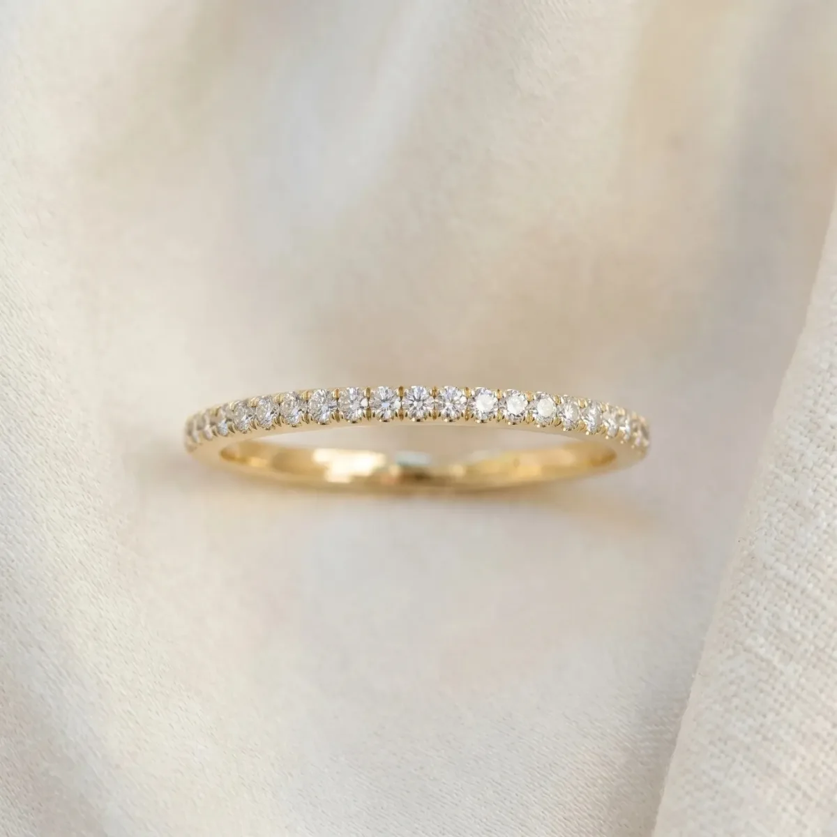 Round Cut Diamond Pavé Eternity Band with Micro Prong Setting Yellow gold