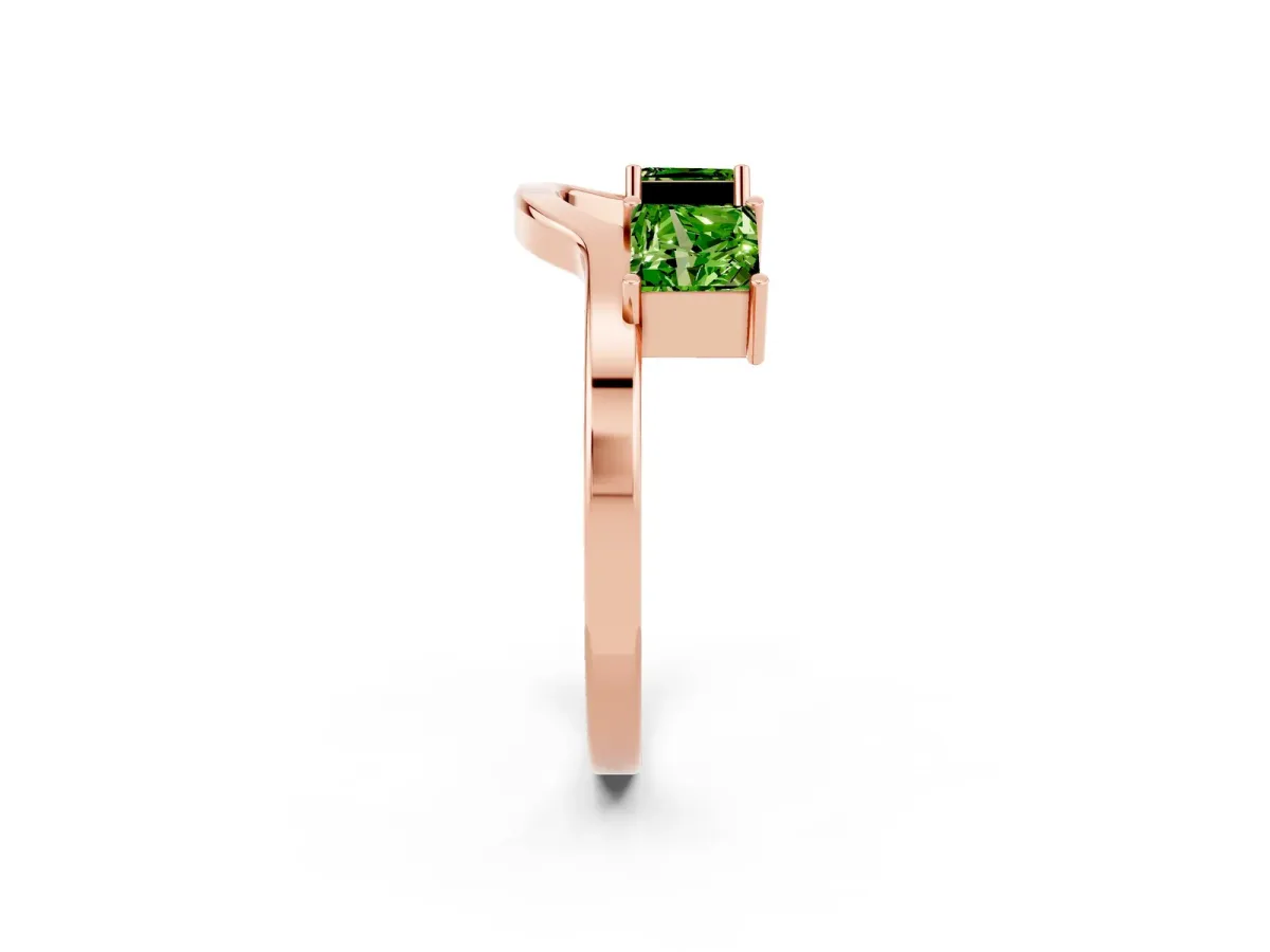 Princess Cut Peridot Two-Stone Open Band Ring with Four-Prong Setting Rose gold