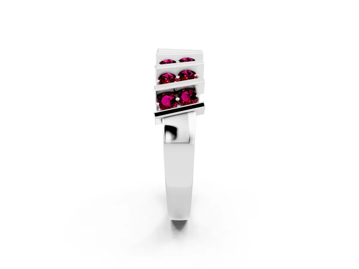 Channel Set Round Garnet Anniversary Band with Vertical Prongs Silver