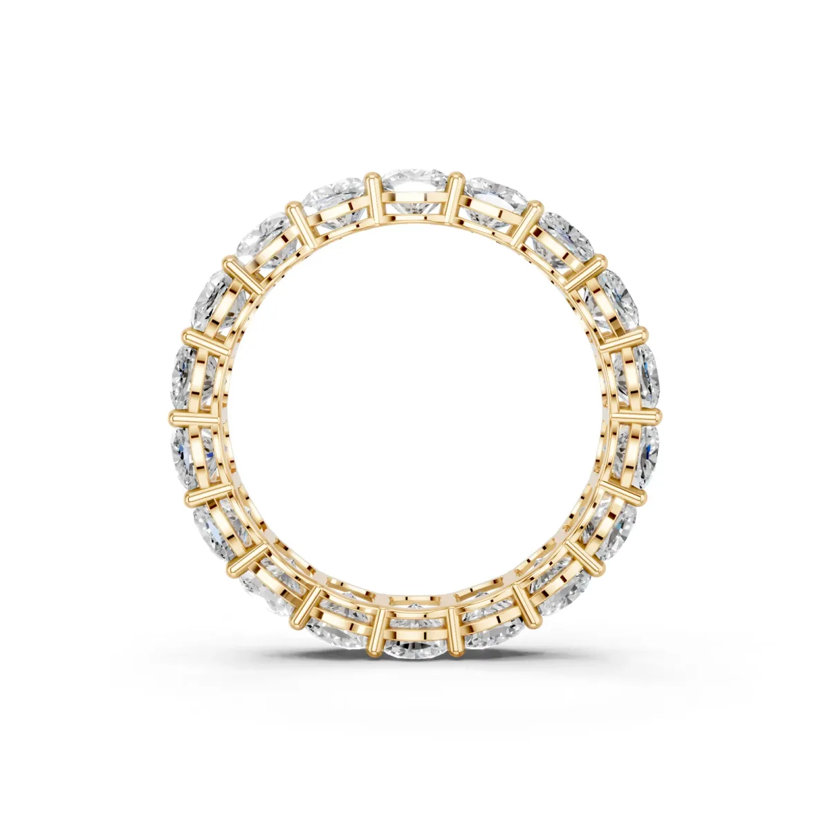 Cushion Cut Eternity Band with Shared Prong Setting Yellow gold