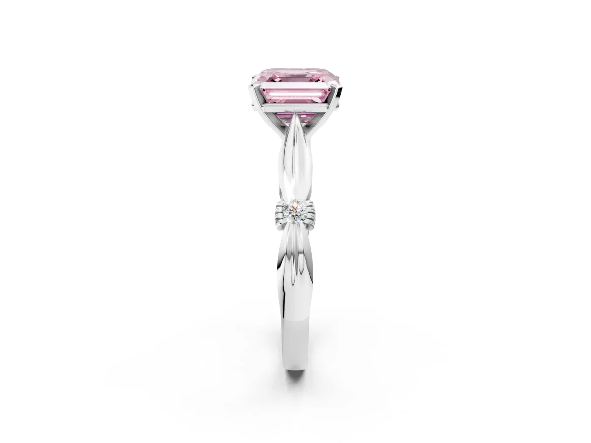 Fancy Pink Asscher Cut Solitaire Diamond Twisted Band with Four-Prong Setting Platinum