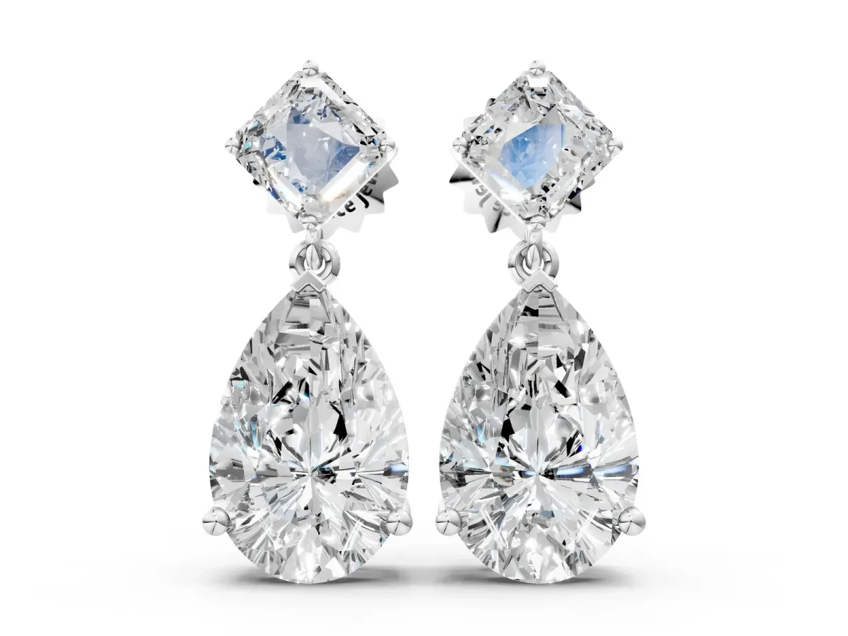 Princess and Pear Diamond Drop Earrings Platinum