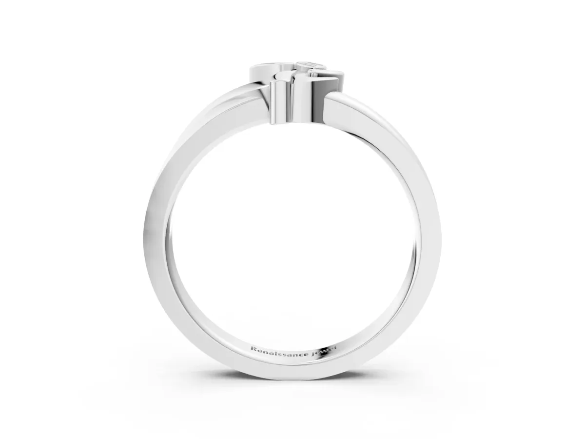 Three-Stone Round Diamond Leaf Bypass Ring with Bezel Setting Silver