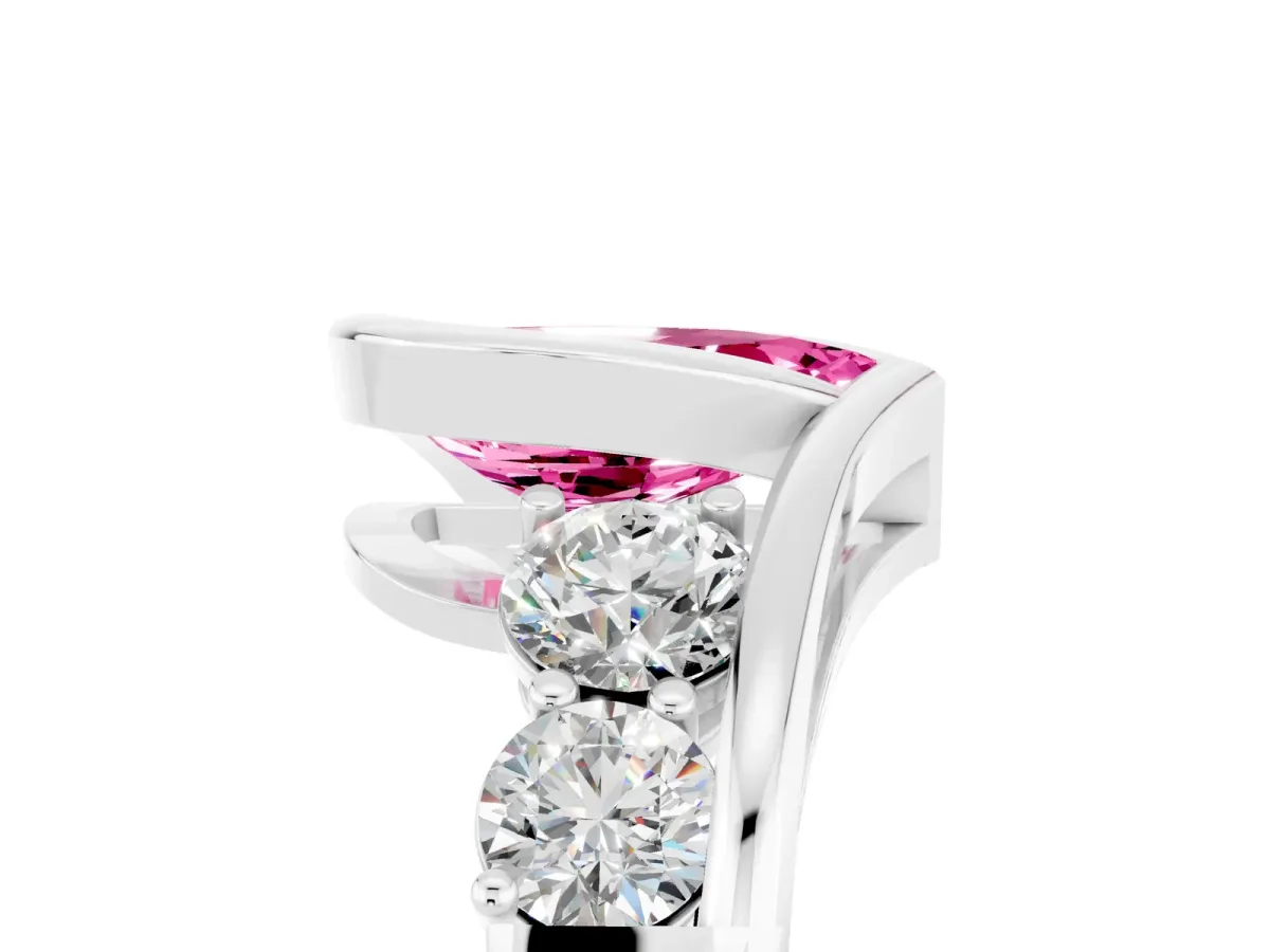 Bezel Set Pear Cut Pink Sapphire Bypass Ring with Round Accents Silver