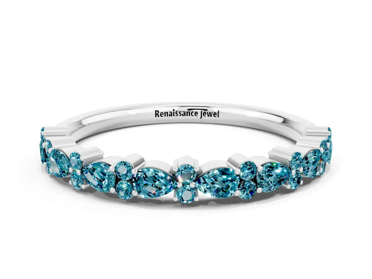 Pear and Round Blue Topaz Wedding Band White gold