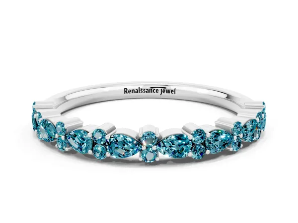 Pear and Round Blue Topaz Wedding Band Platinum