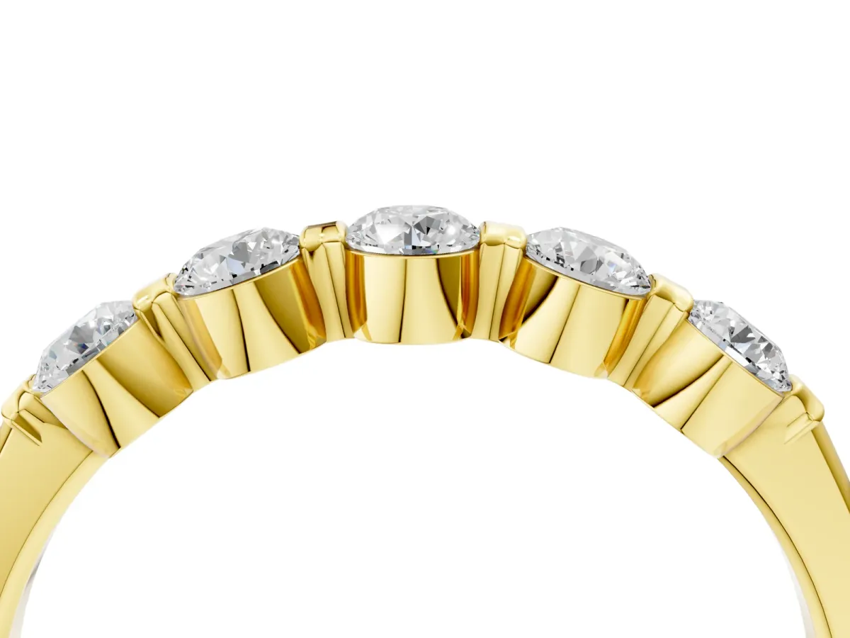 Five-Stone Round Cut Diamond Prong-Set Half Eternity Band Yellow gold