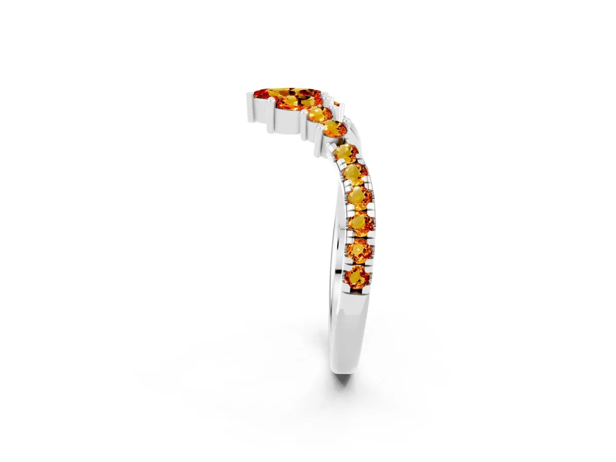Chevron Marquise and Round Citrine Open Band with Prong Setting Platinum