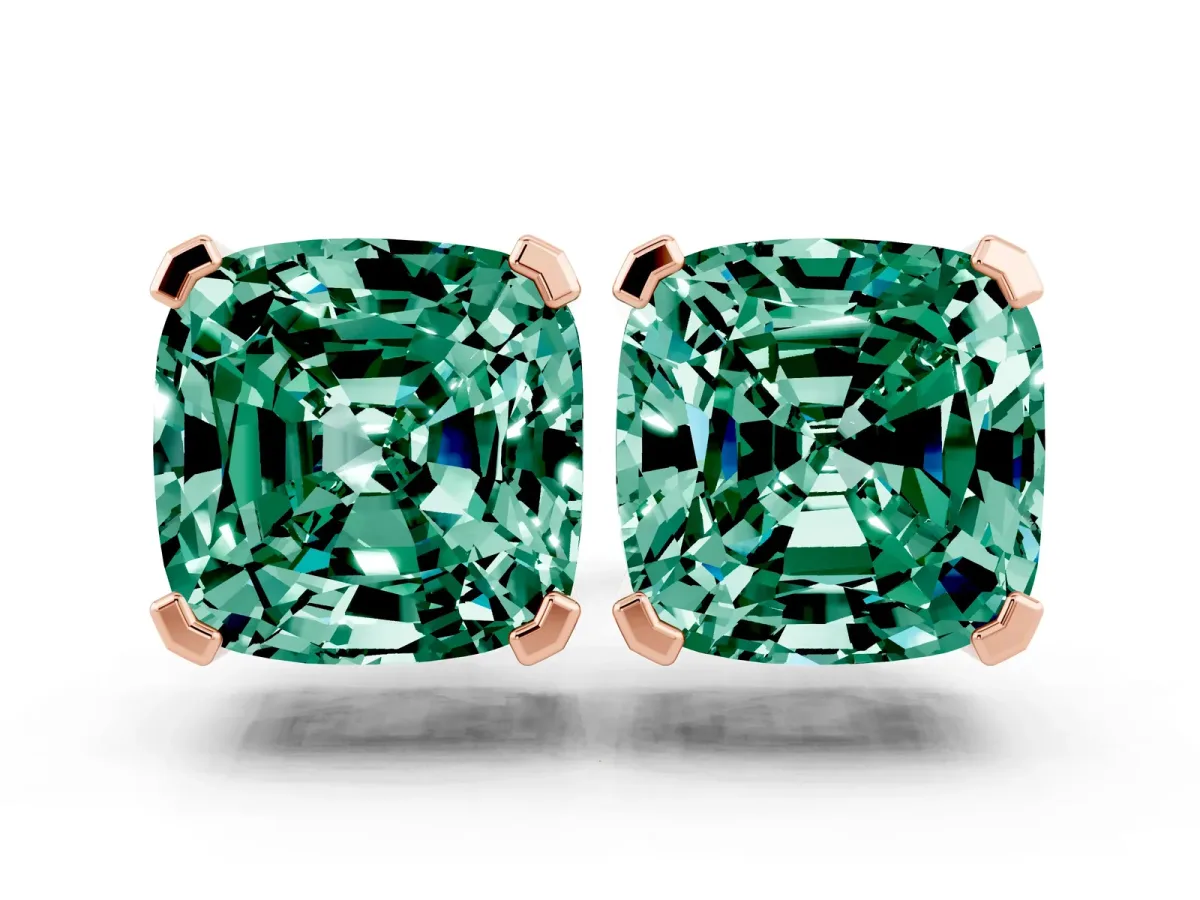 Cushion Cut Green Sapphire Stud Earrings Rose gold