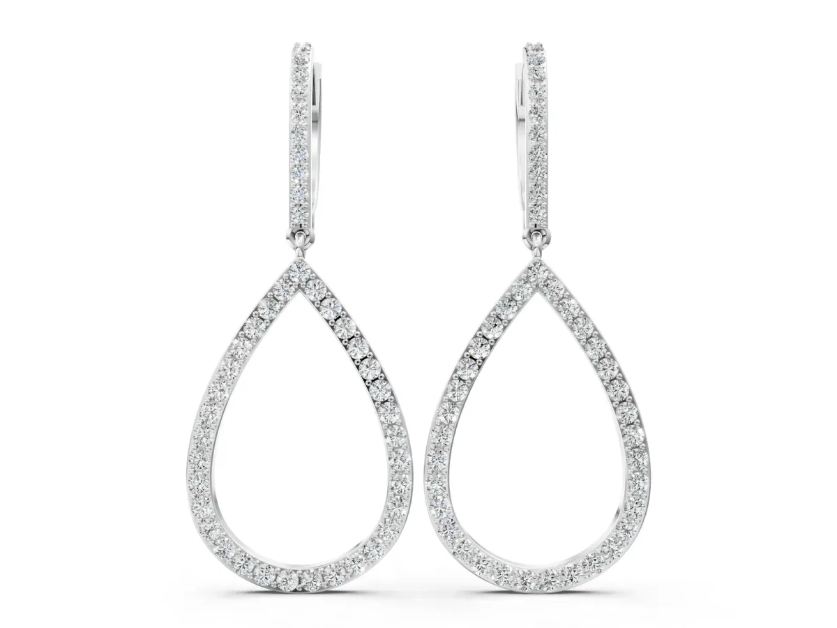 Round Diamond Teardrop Drop Earrings Platinum