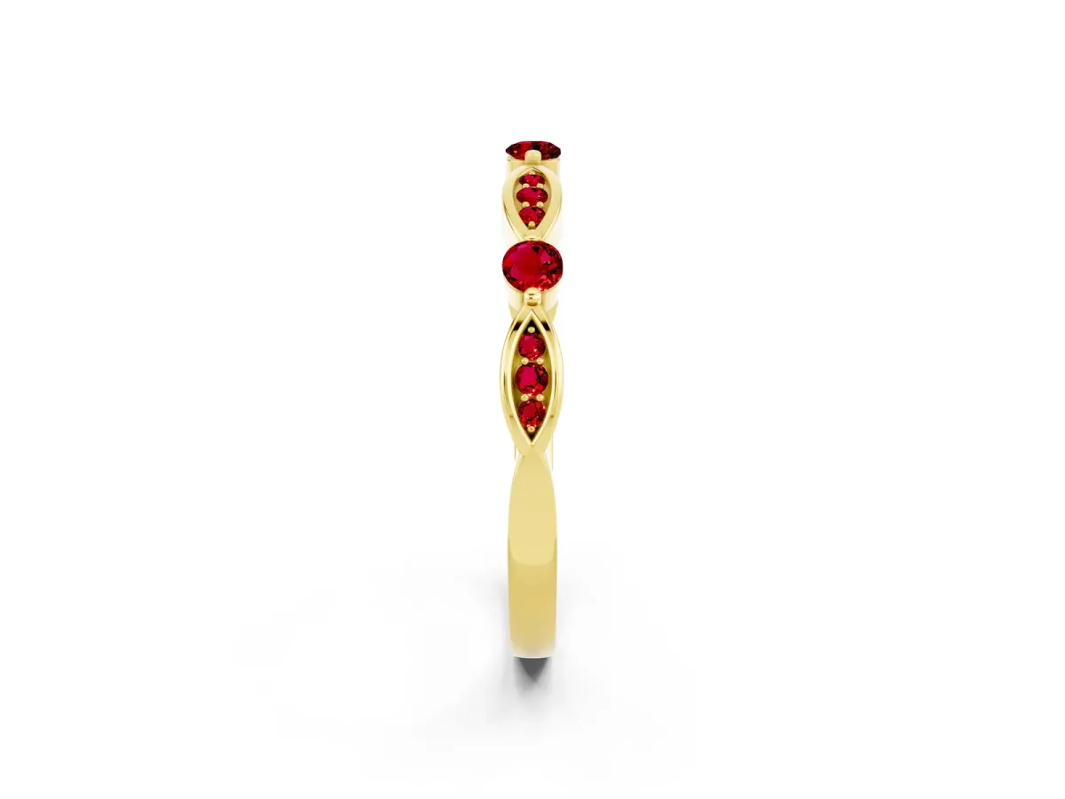 Marquise and Round Ruby Milgrain Band with Bezel Setting Yellow gold