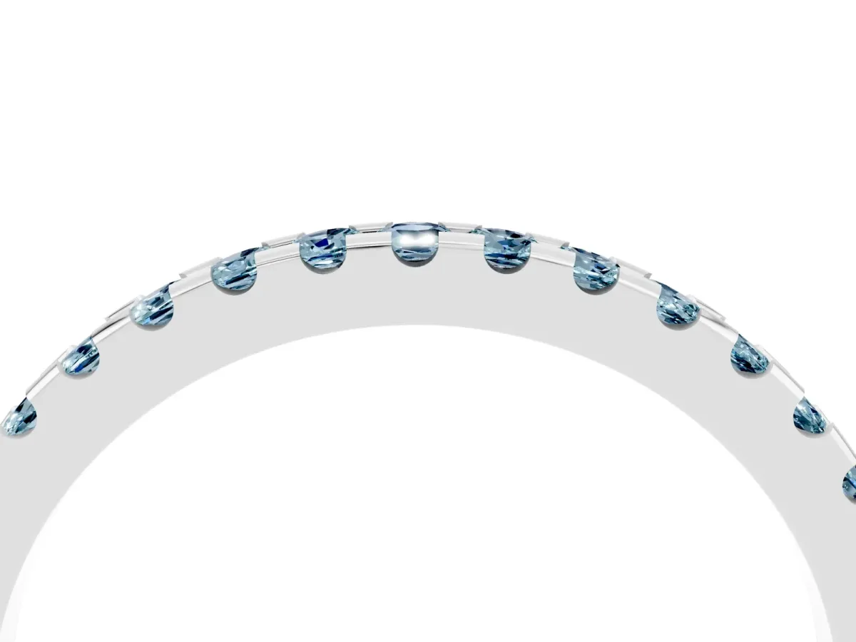Round Aquamarine Pavé Set Eternity Band with Micro Prong Setting Silver