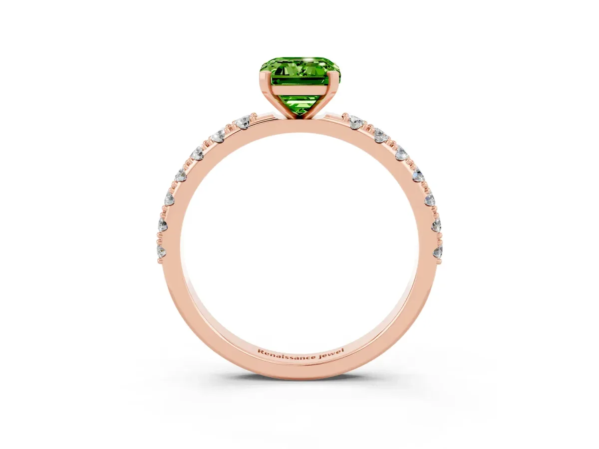 Emerald Cut Peridot Solitaire Pavé Band with Four-Prong Setting Rose gold
