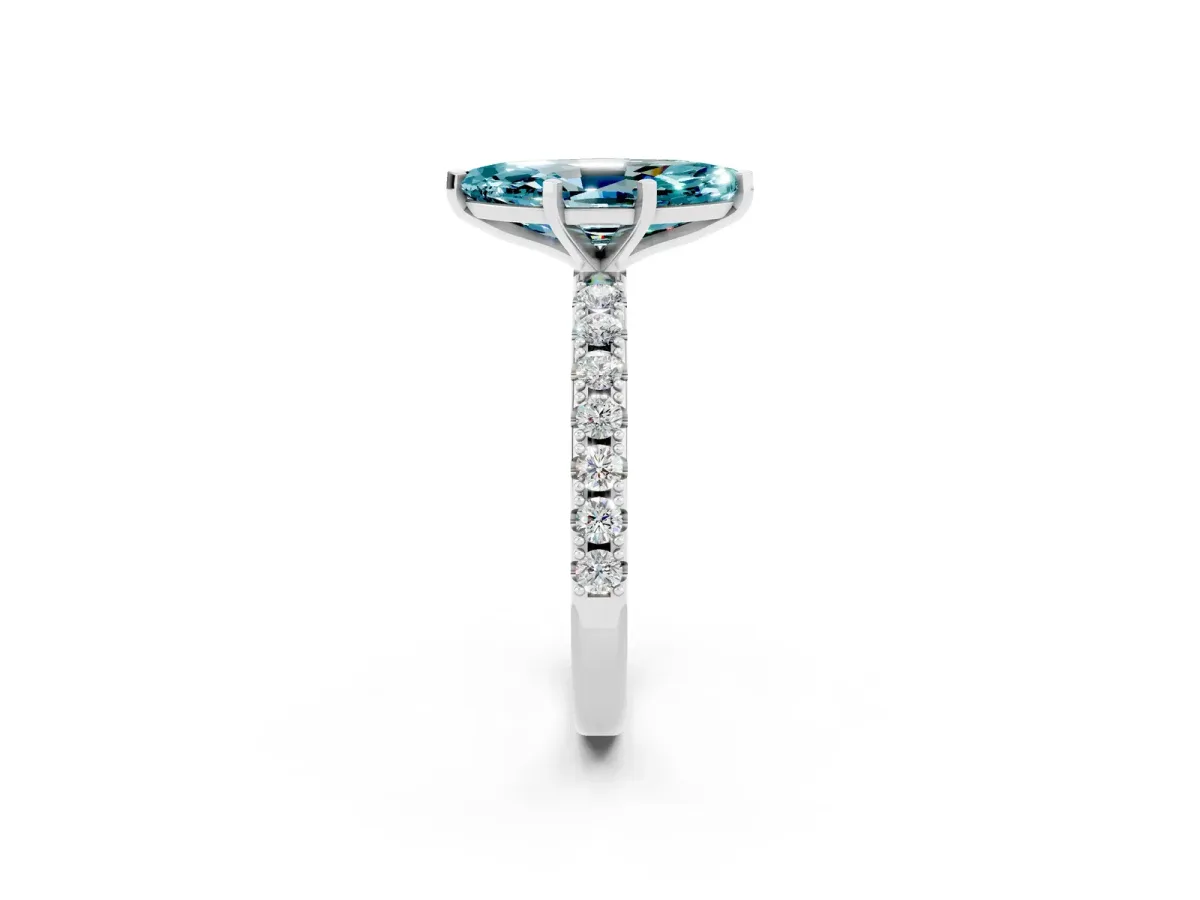 Marquise Cut Blue Topaz Solitaire Pavé Band with Four-Prong Setting Silver