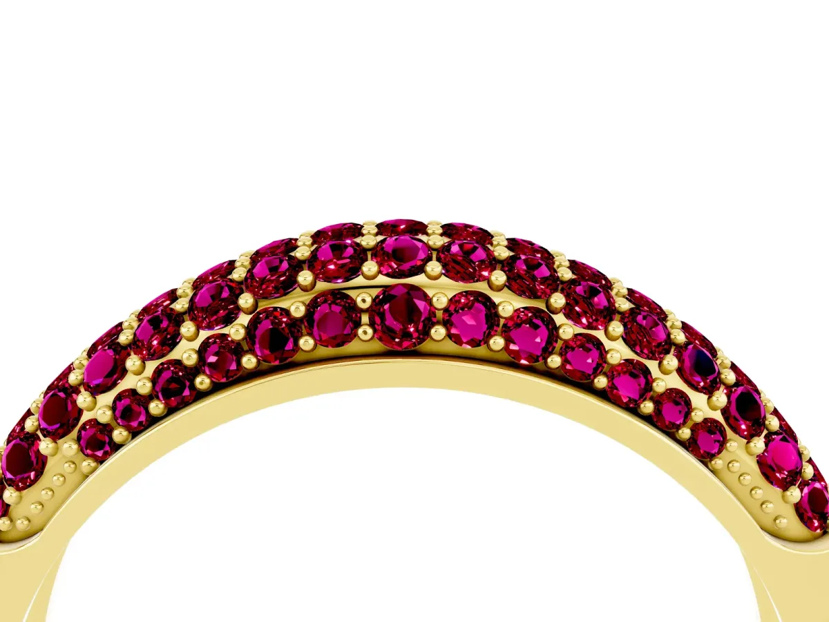 Three-Row Pavé Round Garnet Dome Band Yellow gold