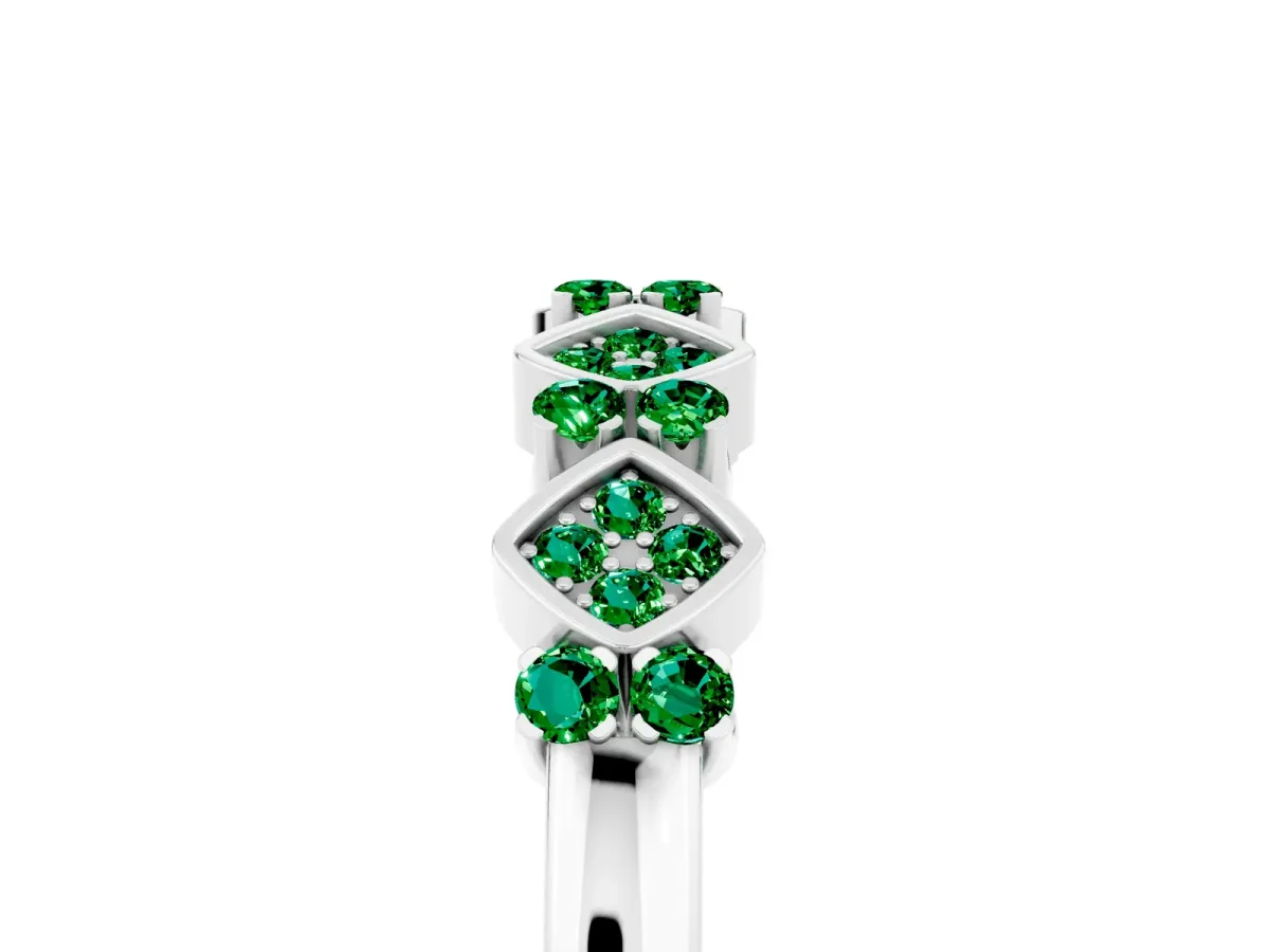 Pavé Cushion Emerald Cluster Eternity Band with Prong Setting Platinum