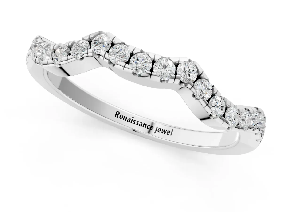 Round Diamond Pavé Curved Wedding Band Platinum