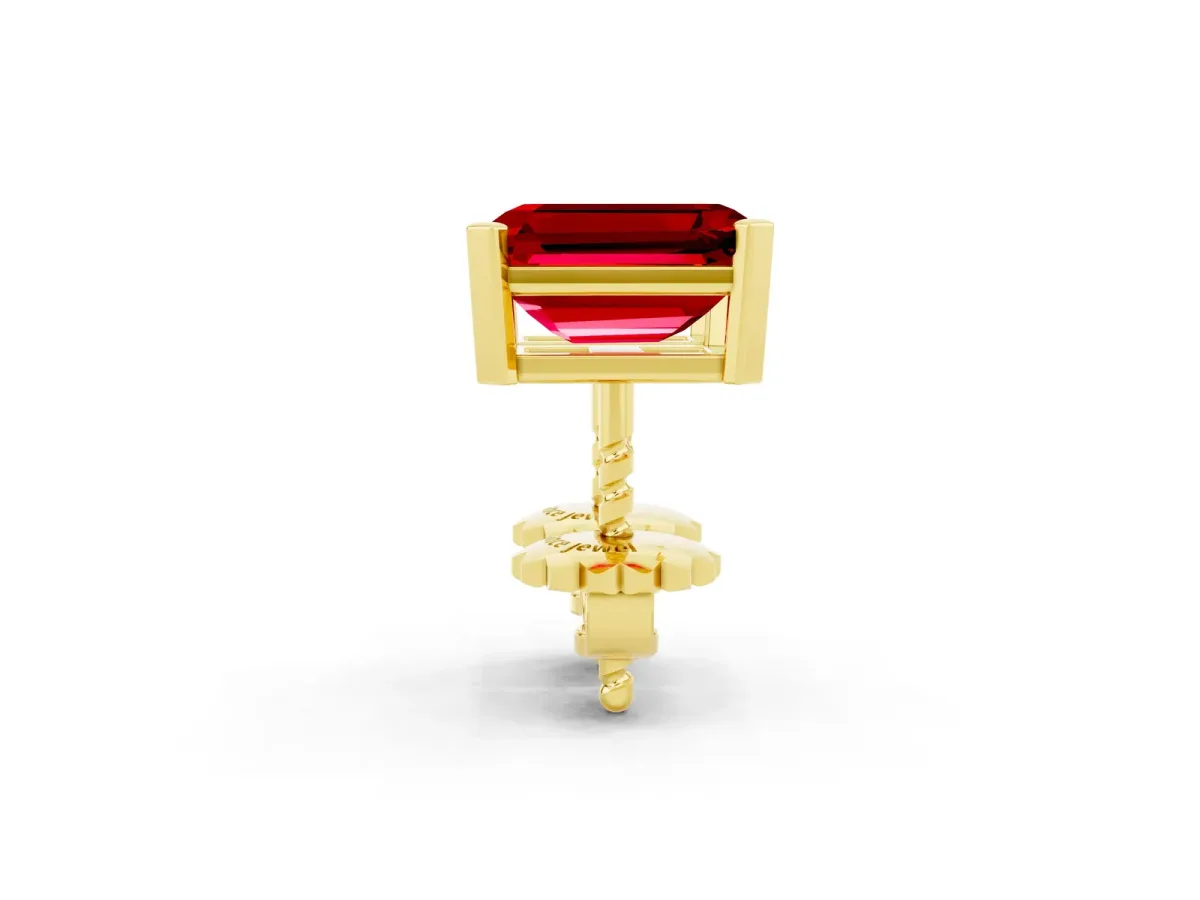Emerald Cut Ruby Stud Earrings Yellow gold