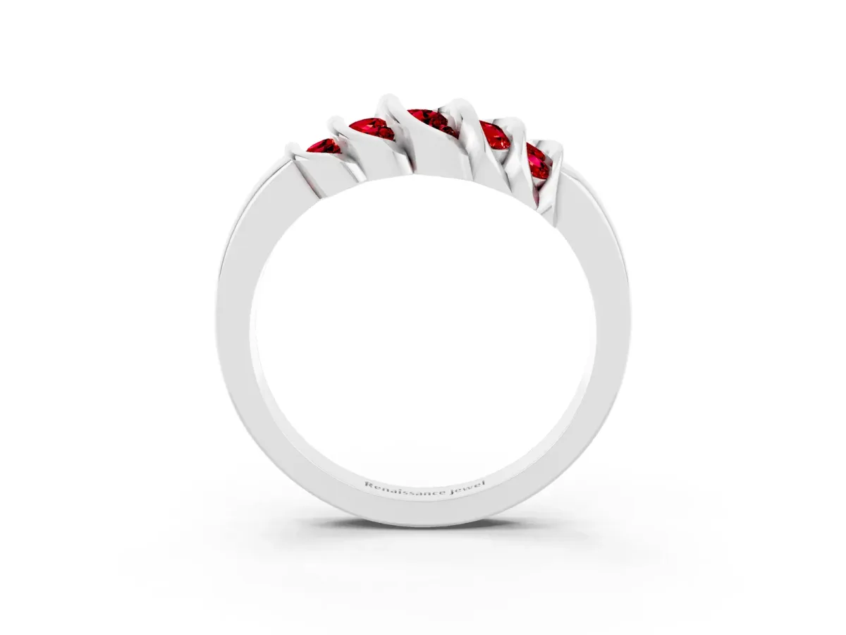 Round Ruby Multi-Row Crossover Band Silver