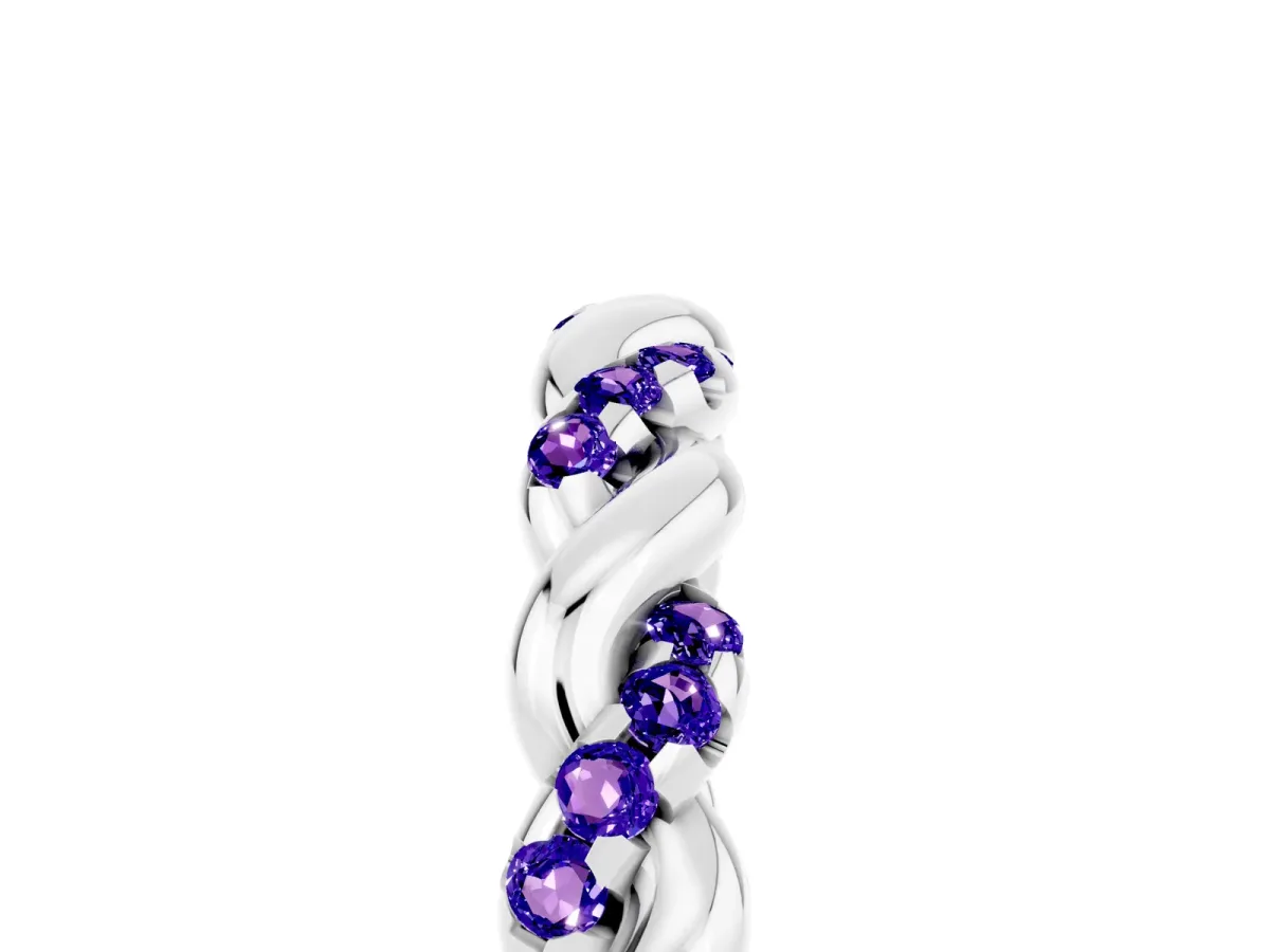 Twisted Pavé Round Tanzanite Eternity Band White gold