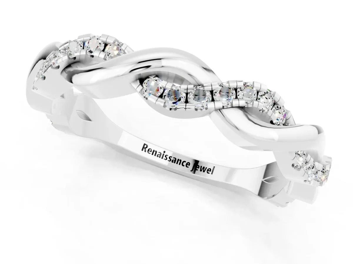 Round Moissanite Twist Eternity Band with Pavé Setting Silver