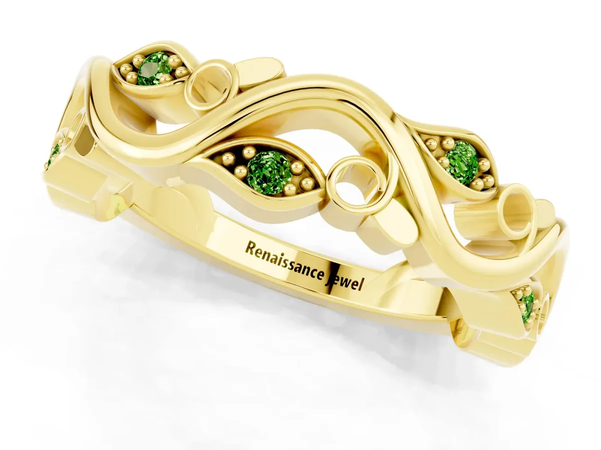 Marquise Peridot Vine Eternity Band with Bezel Setting Yellow gold
