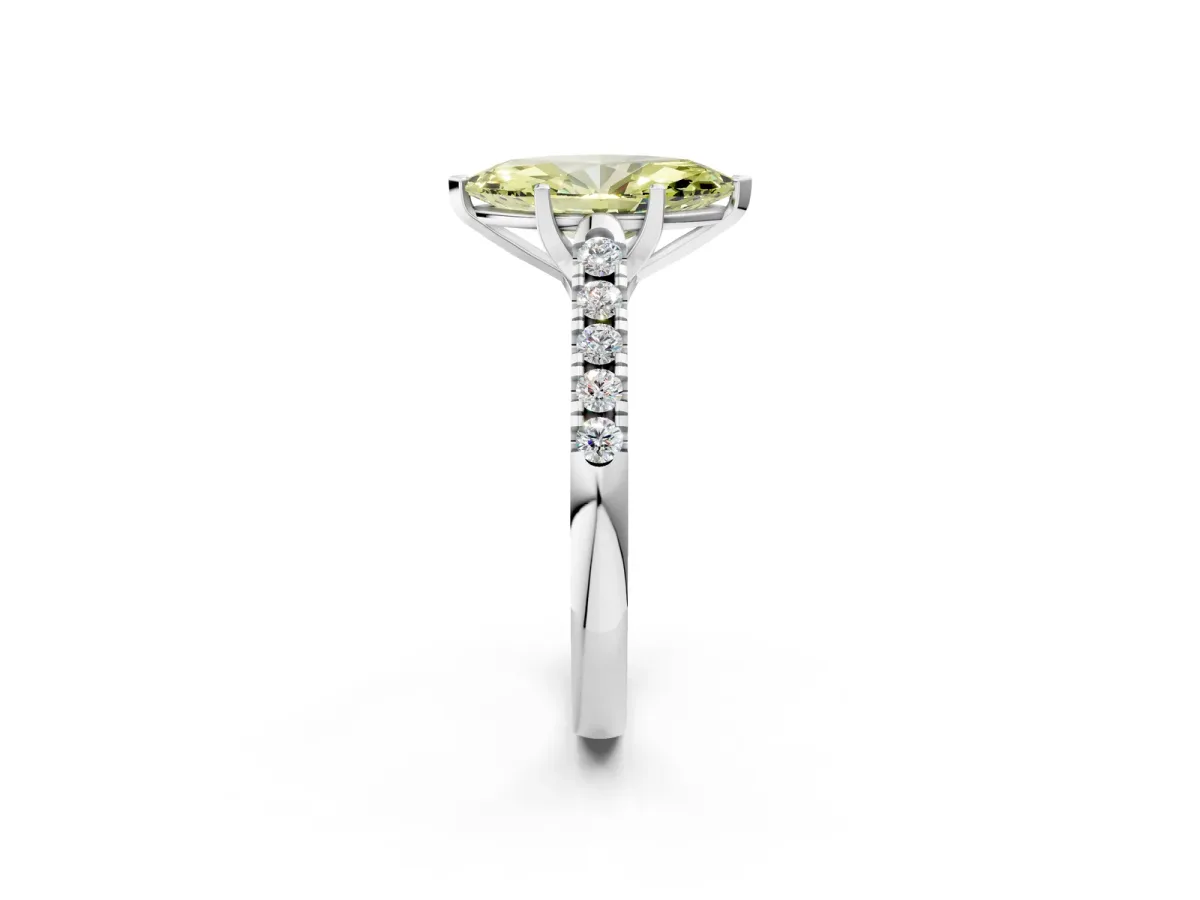 Fancy Yellow Marquise Cut Diamond Pavé Band Solitaire Ring with Prong Setting Silver
