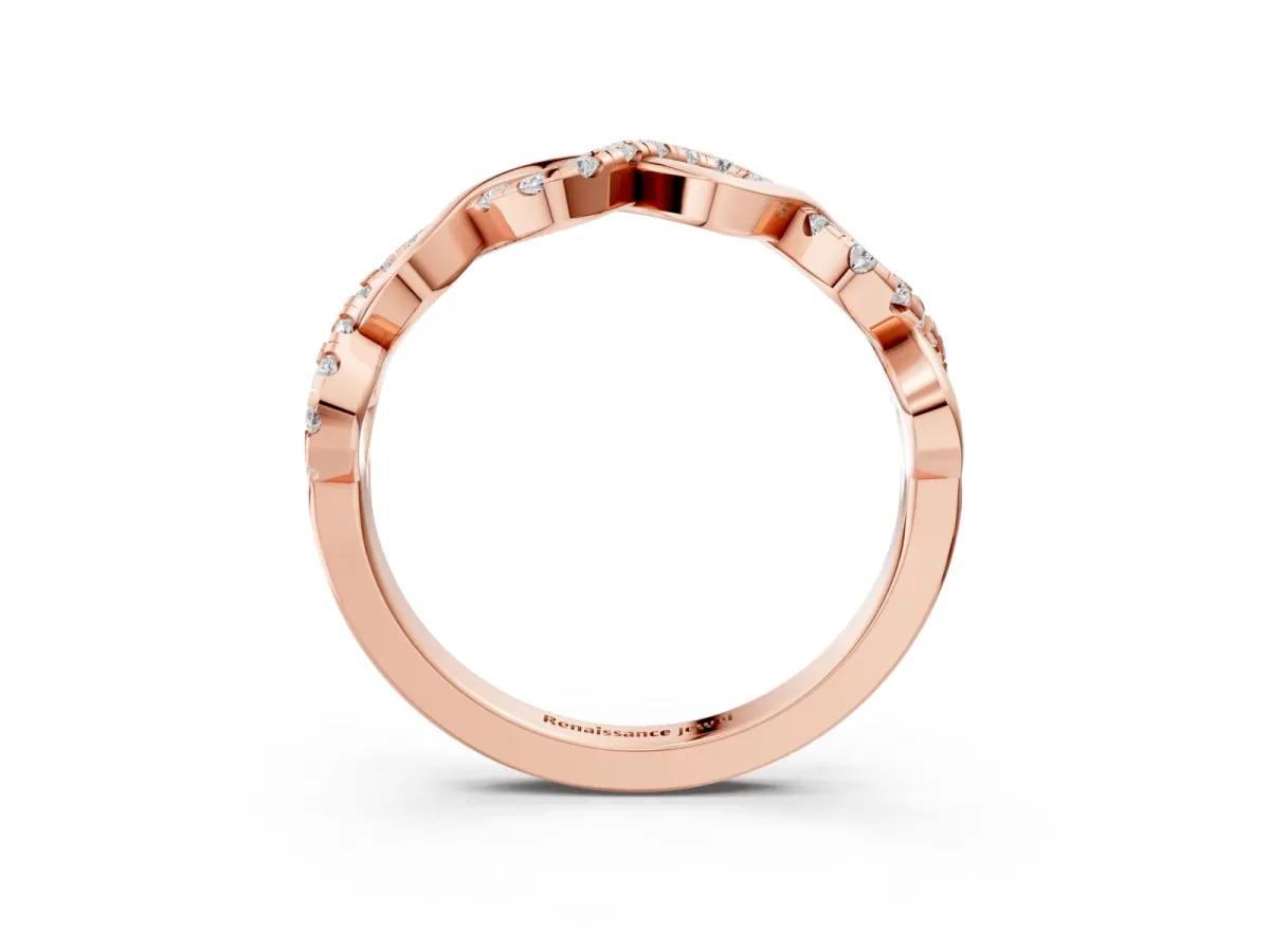Twist Infinity Round Diamond Band with Pavé Setting Rose gold