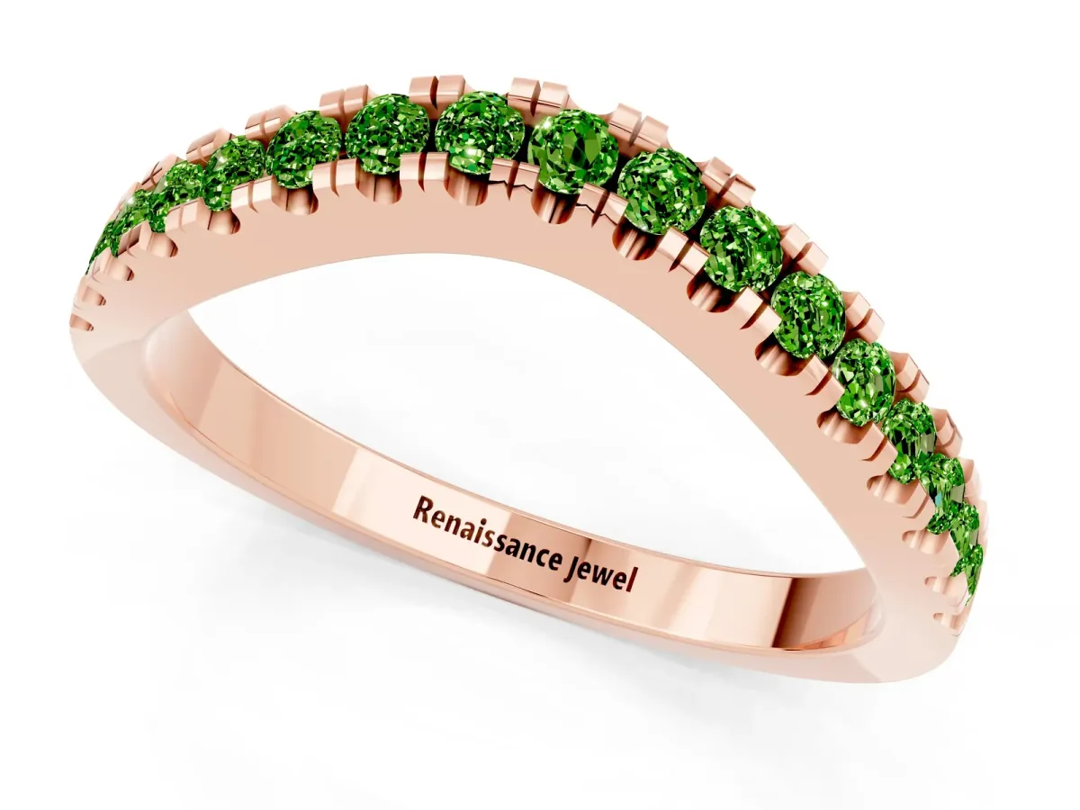 Round Peridot Pavé Curved Band with Shared Prong Setting Rose gold