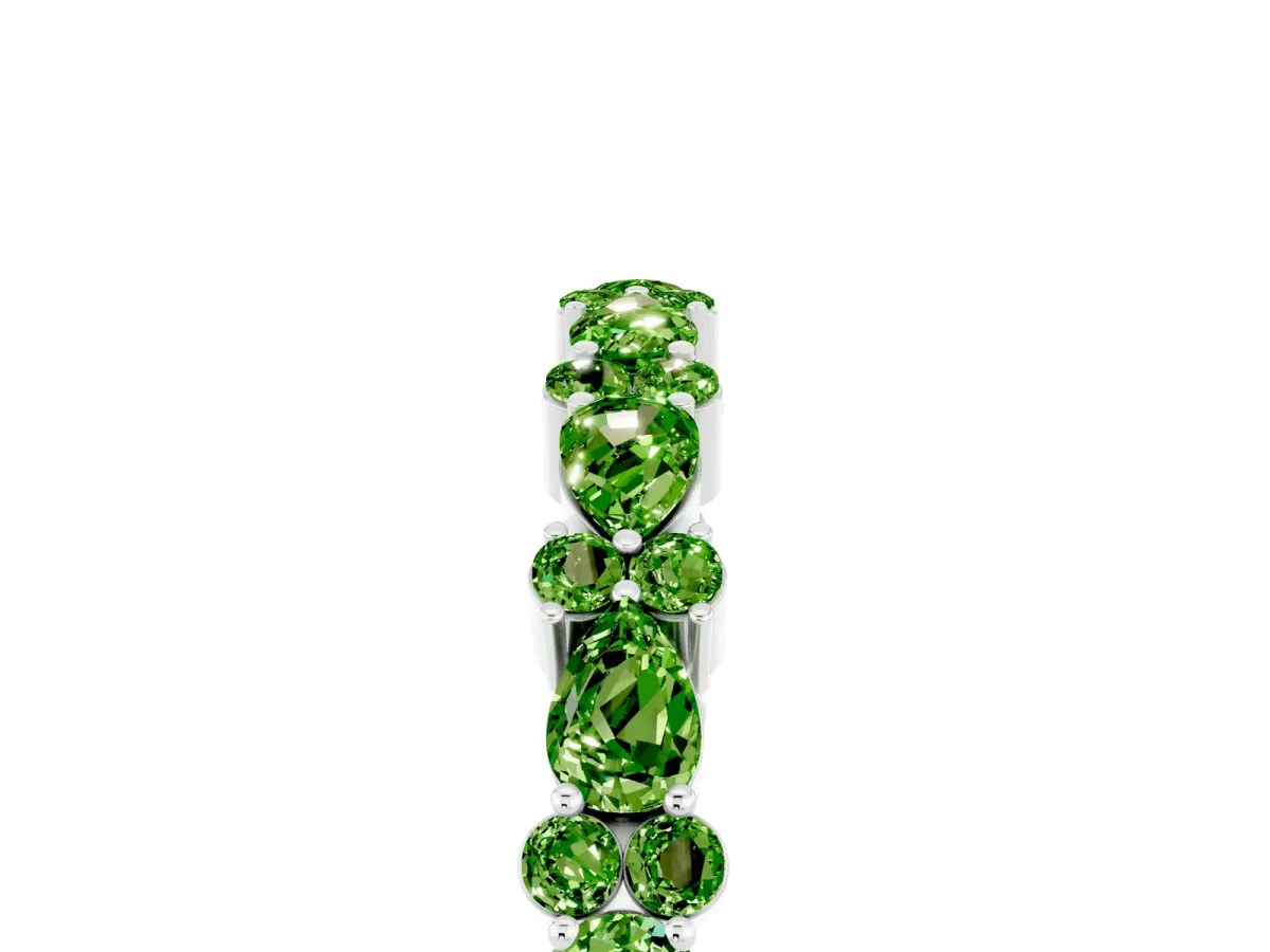 Pear and Round Peridot Wedding Band Silver