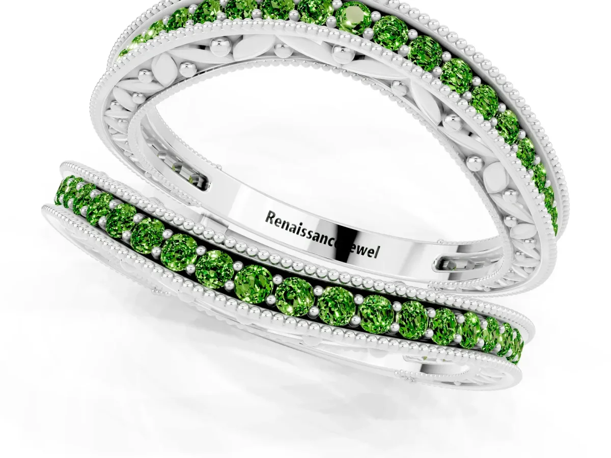Round Peridot Milgrain Eternity Band with Channel Setting Silver