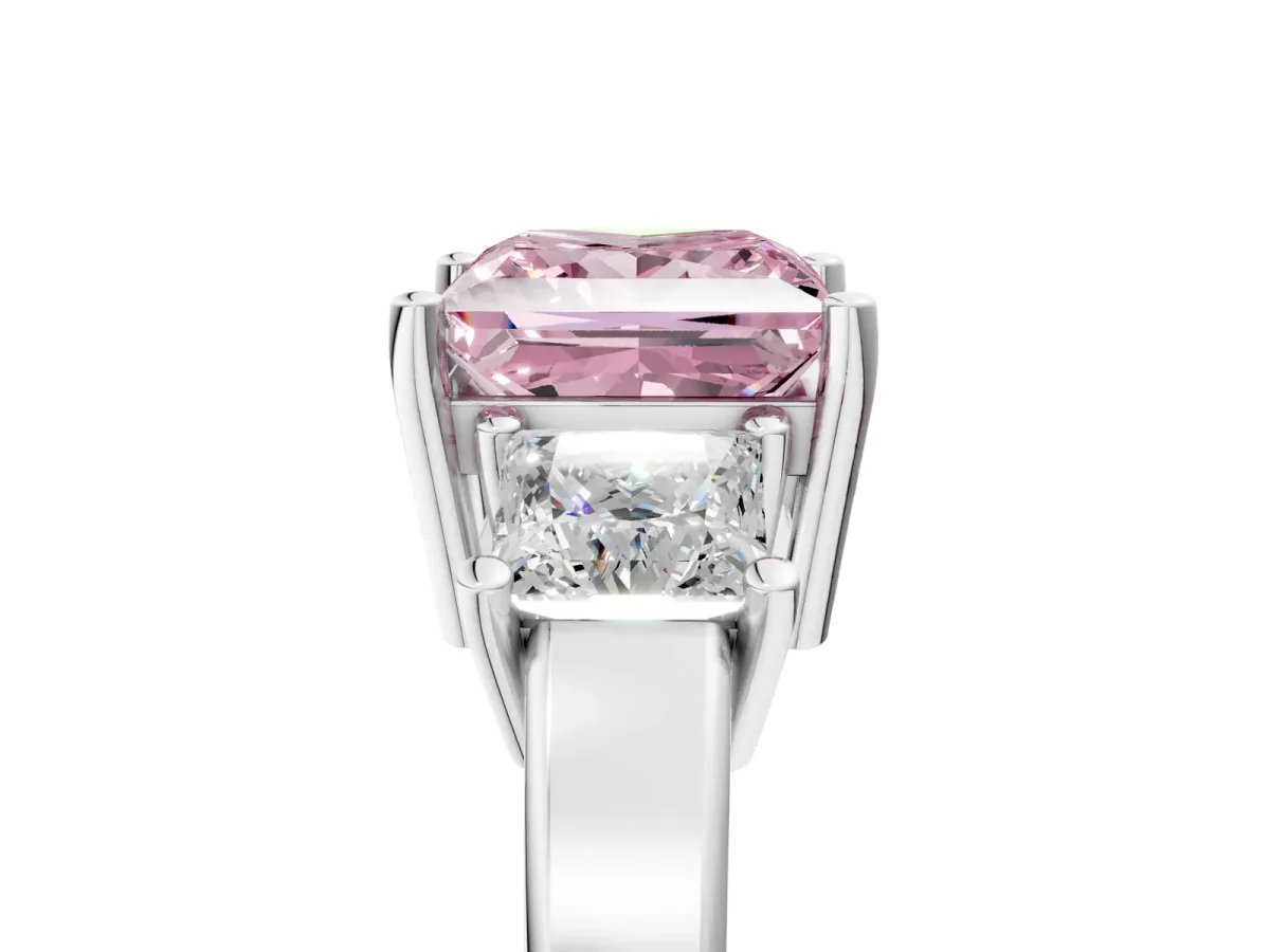 Fancy Pink Three-Stone Princess Cut Cut Solitaire Ring with Prong Setting Platinum