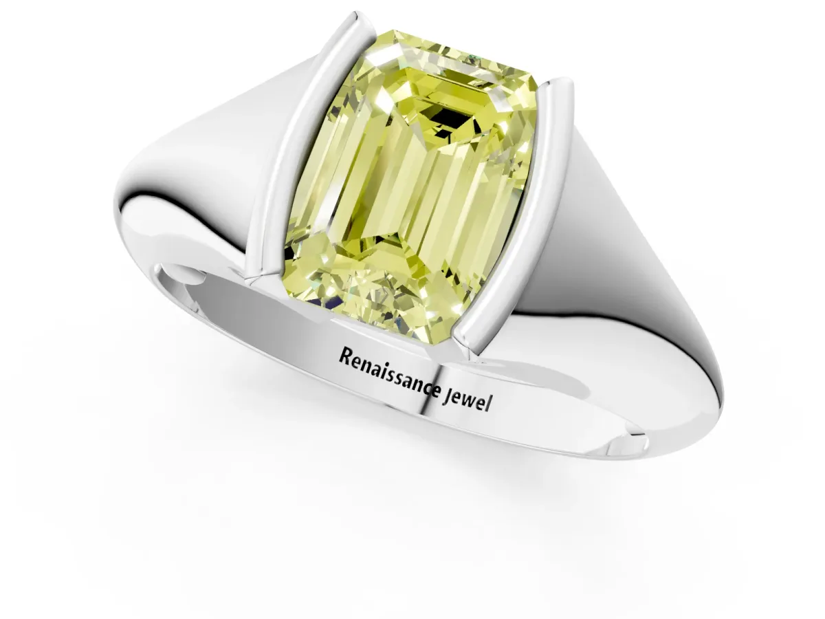 Fancy Yellow Emerald Cut Solitaire Tension Set Diamond Ring Platinum