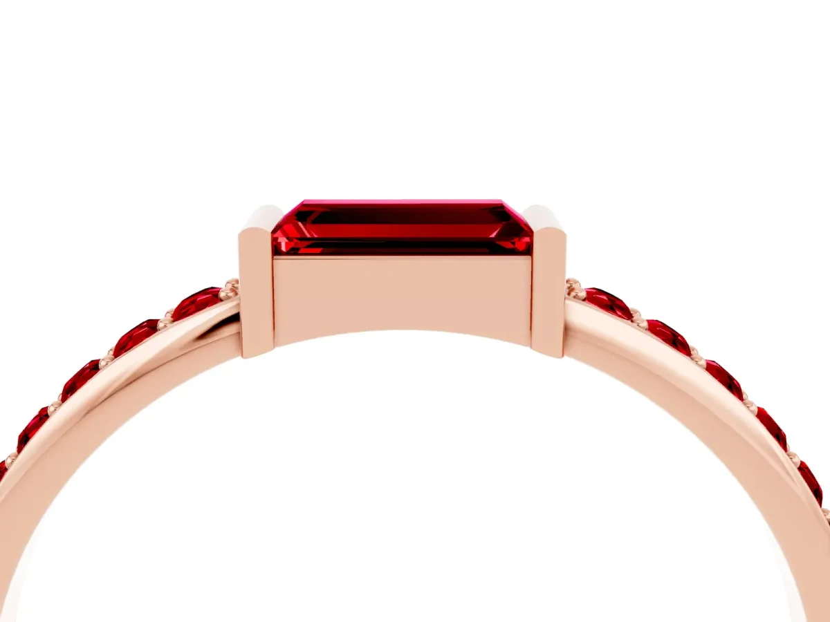 Baguette Ruby Pavé Band with Bar Setting Rose gold